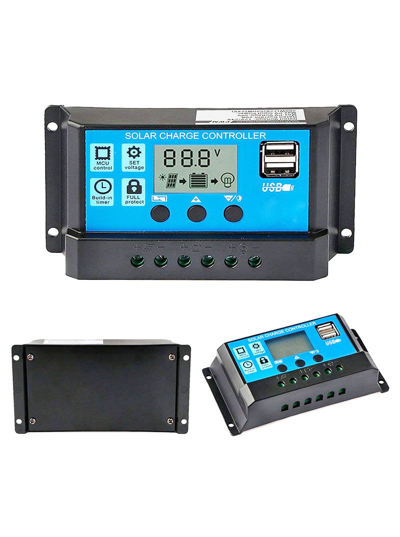 CONTROLADOR DE CARGA SOLAR MPPT PWM - 12V/24V - 10A - USB 5V/2A