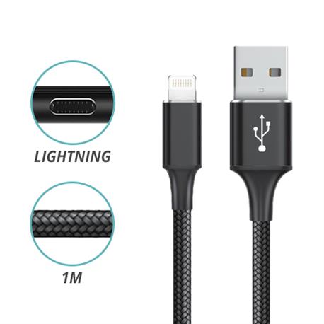 CONEXION USB 2.0 - LIGHTNING - TRENZADO DE NYLON - CARGA Y SINCRON. - 1 METRO -  IPHONE IPAD  - PLATA