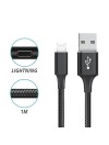 CONEXION USB 2.0 - LIGHTNING - TRENZADO DE NYLON - CARGA Y SINCRON. - 1 METRO -  IPHONE IPAD  - PLATA