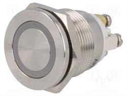 INTERRUPTOR PRESION ANTIVANDALICO SPST-NO - 2 POSICIONES ON OFF - 0.5A / 220VCA - ILUMINACION 24VCC- ORIFICIO MONT. Ø19mm