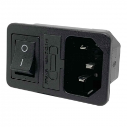 CONECTOR ALIMENTACION IEC 60320 - C14 - MACHO - EMPOTRAR CHASIS - 15A - CON FUSIBLE - CON INTERRUPTOR - SOLDAR