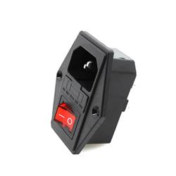 CONECTOR ALIMENTACION IEC 60320 - C14 - MACHO - EMPOTRAR CHASIS - 15A - CON FUSIBLE - CON INTERRUPTOR - FASTON Y SOLDAR