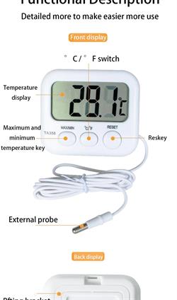 TERMOMETRO DIGITAL LCD CON SONDA 1,5 METROS  - RANGO 40°C a 70°C - CON FUNCION MAXIMO, MINIMO Y RESET - x1 PILA AAA / LR03 (no i