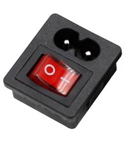 CONECTOR ALIMENTACION IEC 60320 - CON INTERRUPTOR LUMINOSO - C8 - EMPOTRAR CHASIS - 2,5A - SOLDAR