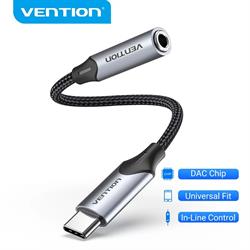 ADAPTADOR USB-C MACHO - JACK 3,5mm HEMBRA STEREO - CABLE NYLON 12cm - CUERPO METAL