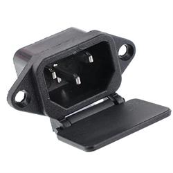 CONECTOR ALIMENTACION IEC 60320 - C14 - MACHO - EMPOTRAR CHASIS - CON TAPA / CUBIERTA - 10A - SOLDAR