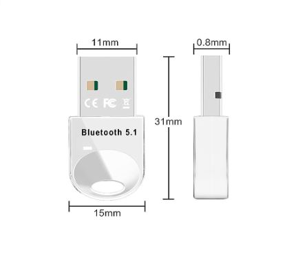 ADAPTADOR USB BLUETOOTH V5.1 - MINIATURA - PUG AND PLAY - WIN 7 8 8.1 10 11 - BLANCO