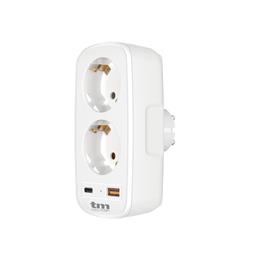 BASE MULTIPLE 2 TOMAS SCHUKO + SALIDAS x1 USB A x1 USB C PD 20W - BLANCO