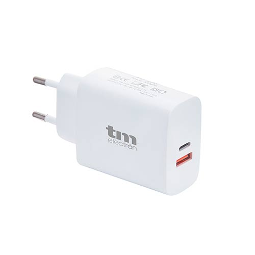 CARGADOR TM PD + QC3.0  - ENTRADA AC100-240V -  x1 USB x1 USBC - BLANCO - 20W