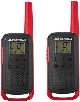 PAREJA DE WALKIE-TALKIE MOTOROLA T62 - PMR446 - 16 CANALES - HASTA 8KM - BATERIA RECARGABLE - ROJO