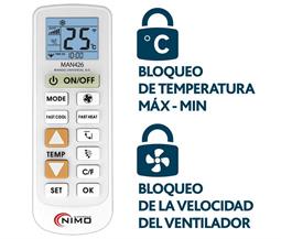 MANDO UNIVERSAL AIRE ACONDICIONADO CON BLOQUEO DE VENTILADOR Y TEMPERATURA MAX MIN - RETROILUMINADO - BUSQUEDA AUTO Y MANUAL