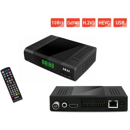 RECEPTOR TDT AKAI HD-T2 H265 - REPRODUCTOR USB - HDMI, SCART, COAX, LAN