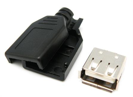 CONECTOR USB TIPO A - HEMBRA - AEREO - PARA SOLDAR - NEGRO