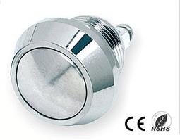 PULSADOR DE PRESION METALICO ANTIVANDALICO - OFF (ON) -2A 36V - ORIFICIO MONTAJE 12mm - TERMINALES A TORNILLO