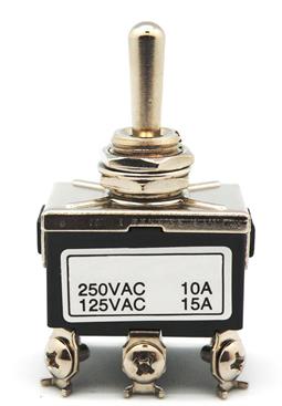 INTERRUPTOR PALANCA DP3T - 2 POSICIONES 10A 250V - 6 CONTACTOS (ON) - OFF - (ON)