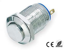 PULSADOR DE PRESION METALICO ANTIVANDALICO - SPST - OFF (ON) -2A 36V - ORIFICIO MONTAJE 12mm - TERMINALES FASTON