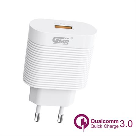 CARGADOR 18W - 3A - x1 USB - QC 3.0 - ULTRA RAPIDO - AUTOMATICO - BLANCO