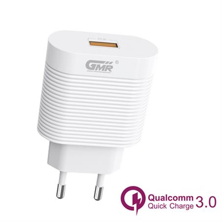 CARGADOR 18W - 3A - x1 USB - QC 3.0 - ULTRA RAPIDO - AUTOMATICO - BLANCO