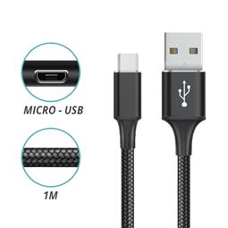 CONEXION USB 2.0 a MICRO USB - TRENZADO DE NYLON - 1 METRO - NEGRO