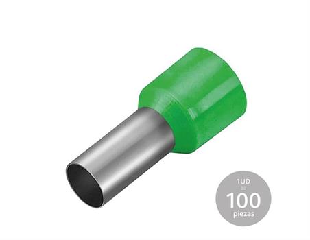 PUNTA HUECA PARA CABLE - PREAISLADA - CABLE DE 6mm - VERDE - BOLSA 100 UNIDADES