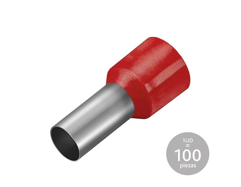 PUNTA HUECA PARA CABLE - PREAISLADA - CABLE DE 10mm - ROJO - BOLSA 100 UNIDADES PUNTA HUECA PARA CABLE - PREAISLADA - CABLE DE 10mm - ROJO - BOLSA 100 UNIDADES