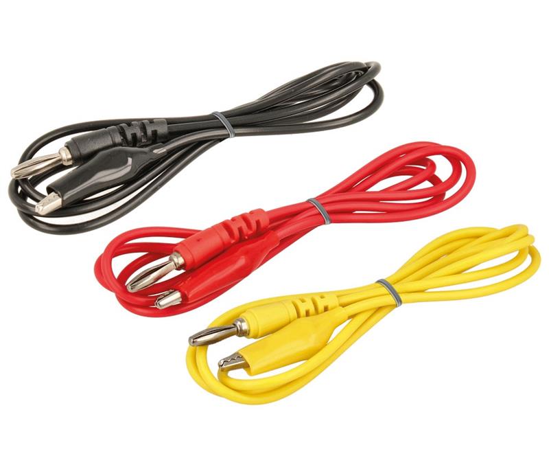 KIT 3 PUNTAS DE PRUEBA - BANANA 4MM A PINZA DE COCODRILO - ROJO NEGRO AMARILLO - CABLES 90cm KIT 3 PUNTAS DE PRUEBA - BANANA 4MM A PINZA DE COCODRILO - ROJO NEGRO AMARILLO - CABLES 90cm
