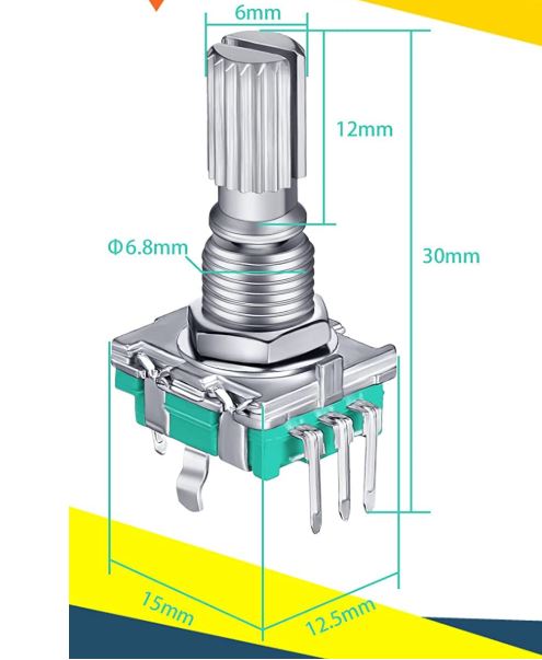 ENCODER ROTATORIO 360º - 20 VUELTAS A 18º - 5V - 10mA - 5 PINS CON PULSADOR - Orificio montaje 6,8mm ENCODER ROTATORIO 360º - 20 VUELTAS A 18º - 5V - 10mA - 5 PINS CON PULSADOR - Orificio montaje 6,8mm
