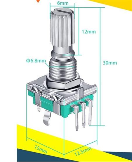 ENCODER ROTATORIO 360º - 20 VUELTAS A 18º - 5V - 10mA - 5 PINS CON PULSADOR - Orificio montaje 6,8mm