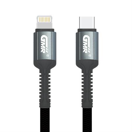 CONEXION USB C 3.0 - LIGHTNING - 3A - 1 METRO - IPHONE IPAD -  NYLON - NEGRO