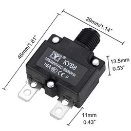 DISYUNTOR - MAGNETOTERMICO UNIPOLAR 16A - BOTON MANUAL - FASTON 6,3x0,8mm - 46x29x13,5mm - KYB8