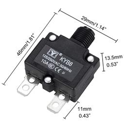 DISYUNTOR - MAGNETOTERMICO UNIPOLAR 10A - BOTON MANUAL - FASTON 6,3x0,8mm - 46x29x13,5mm - KYB8