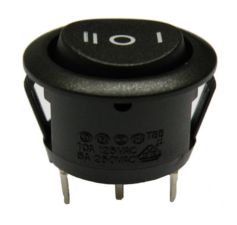 INTERRUPTOR BASCULANTE SPDT - 3 POSICIONES - 6A  250VAC - ON OFF ON - NEGRO REDONDO