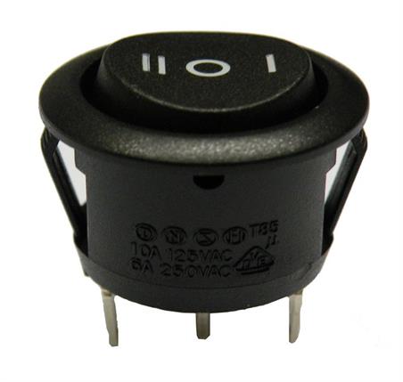 INTERRUPTOR BASCULANTE SPDT - 3 POSICIONES - 6A  250VAC - ON OFF ON - NEGRO REDONDO