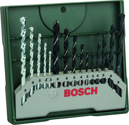 JUEGO DE BROCAS BOSCH 15 PIEZAS - MADERA MAMPOSTERIA Y METAL