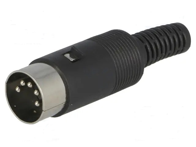 CONECTOR DIN 5 PIN MACHO 180º - AEREO - RECTO - PARA SOLDAR - CUERPO PLASTICO - NEGRO CONECTOR DIN 5 PIN MACHO 180º - AEREO - RECTO - PARA SOLDAR - CUERPO PLASTICO - NEGRO