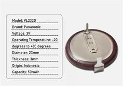 BATERIA PANASONIC 3V - PARA LLAVE BMW - 23X3mm - PARA SOLDAR - ML2330 VL2330 - PATILLAS A 180º - ANCLAJE HORIZONTAL
