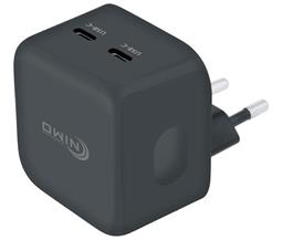 CARGADOR USB NIMO 36W - PD - ENTRADA AC100-240V -  x2 USBC - NEGRO