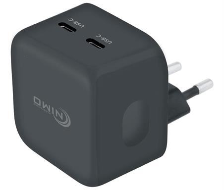 CARGADOR USB NIMO 36W - PD - ENTRADA AC100-240V -  x2 USBC - NEGRO