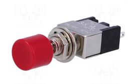 PULSADOR DE PRESION METALICO - ON (ON) - 3A 250V - ORIFICIO MONTAJE 6,2mm - BOTON ROJO - TERMINALES SOLDAR