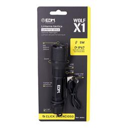 LINTERNA LED TACTICA CON ZOOM - RECARGABLE - 5W 500 LUMENS - 3 MODOS - IP67 - ALUMINIO - Ø32x139mm