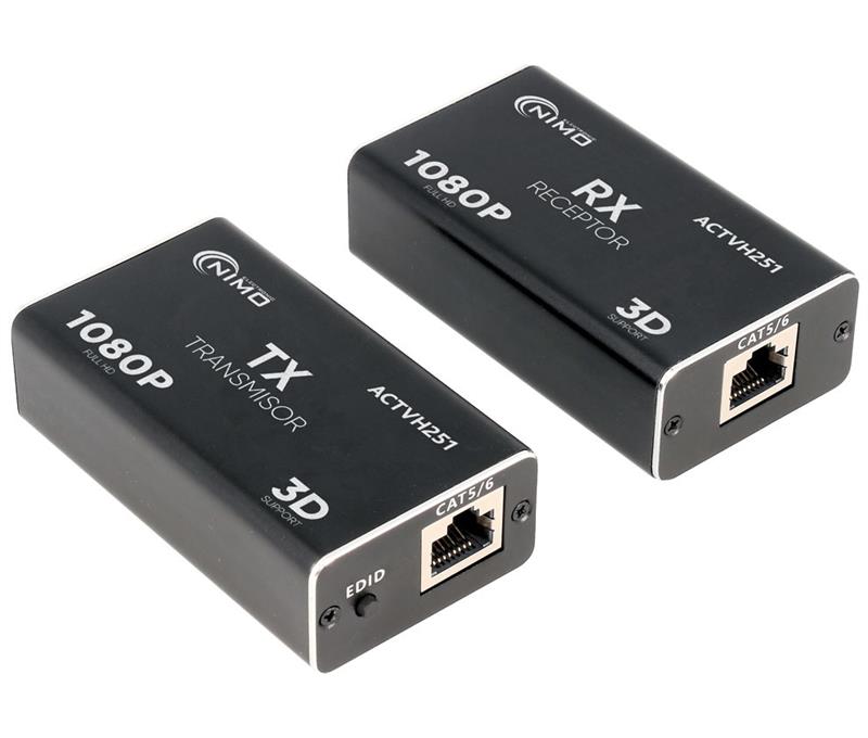 EXTENSOR HDMI POR CABLE DE RED FTP CAT6 CAT7 - HASTA 50M - ACTIVO - 1080P 60hz - x1 RJ45 FTP - EDID
