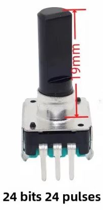 ENCODER ROTATORIO 360º - 24 VUELTAS - 5V - 10mA - 5 PINS CON PULSADOR - Orificio montaje 6,8mm - EJE DE 19mm