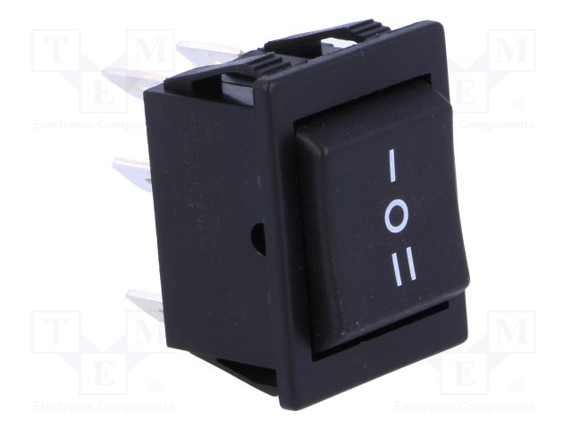 PULSADOR BASCULANTE DP3T - CON RETORNO - 16A 250VAC - 3 POSICIONES - (ON)-OFF-(ON) - NEGRO