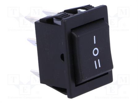 PULSADOR BASCULANTE DP3T - CON RETORNO - 16A 250VAC - 3 POSICIONES - (ON)-OFF-(ON) - NEGRO