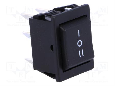 PULSADOR BASCULANTE DP3T - CON RETORNO - 16A 250VAC - 3 POSICIONES - (ON)-OFF-(ON) - NEGRO