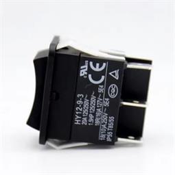 PULSADOR BASCULANTE DP3T INDUSTRIAL - 20A 250VAC - 3 POSICIONES - (ON)-OFF-(ON) - NEGRO - HY12-9-3