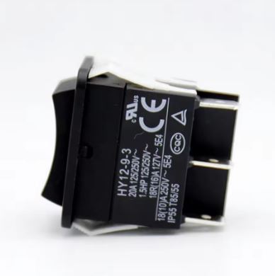 PULSADOR BASCULANTE DP3T INDUSTRIAL - 20A 250VAC - 3 POSICIONES - (ON)-OFF-(ON) - NEGRO - HY12-9-3