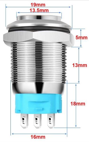 INTERRUPTOR DE PRESION ANTIVANDALICO - 250V 2A - 1NO+1NC - 2 POSICIONES - OFF ON - ACERO INOXIDABLE - Orificio Montaje 16MM
