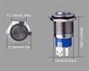 PULSADOR PRESION ANTIVANDALICO - OFF (ON) - 1 POSICION - 3A - 12-24VDC - ORIFICIO MONT 16mm - METAL - CON ANILLO LED AZUL