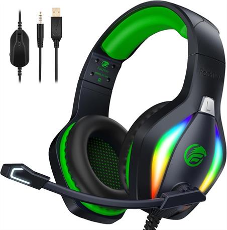AURICULARES GAMING FACHIXY - DIAM 50mm - USB (LEDS RGB) +  JACK 4 VIAS 3,5mm - CABLE 2,2 METROS - VERDE